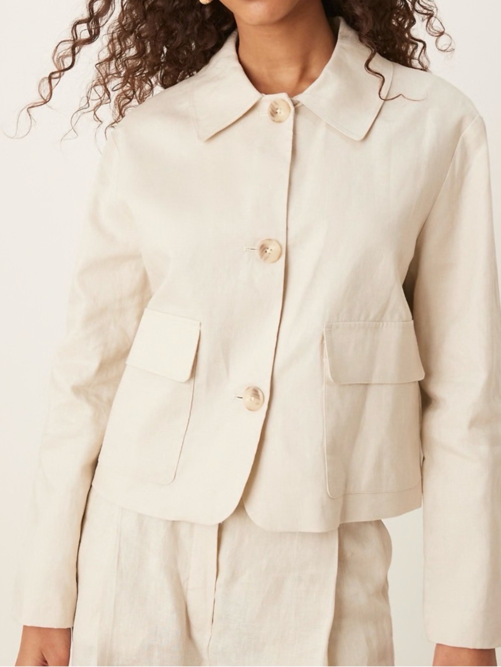 Mango Light Beige Linen-Cotton Short Trench Jacket